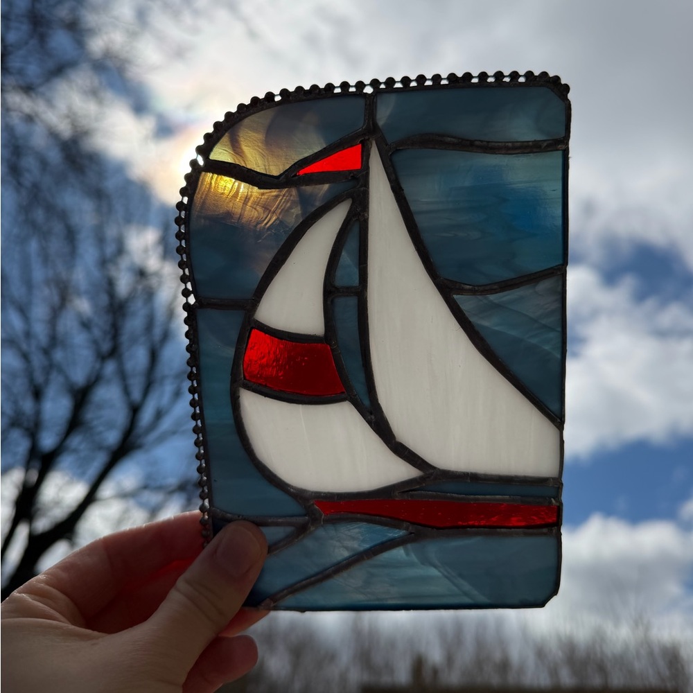 Vintage Sailboat Stained Glass Sun Catcher